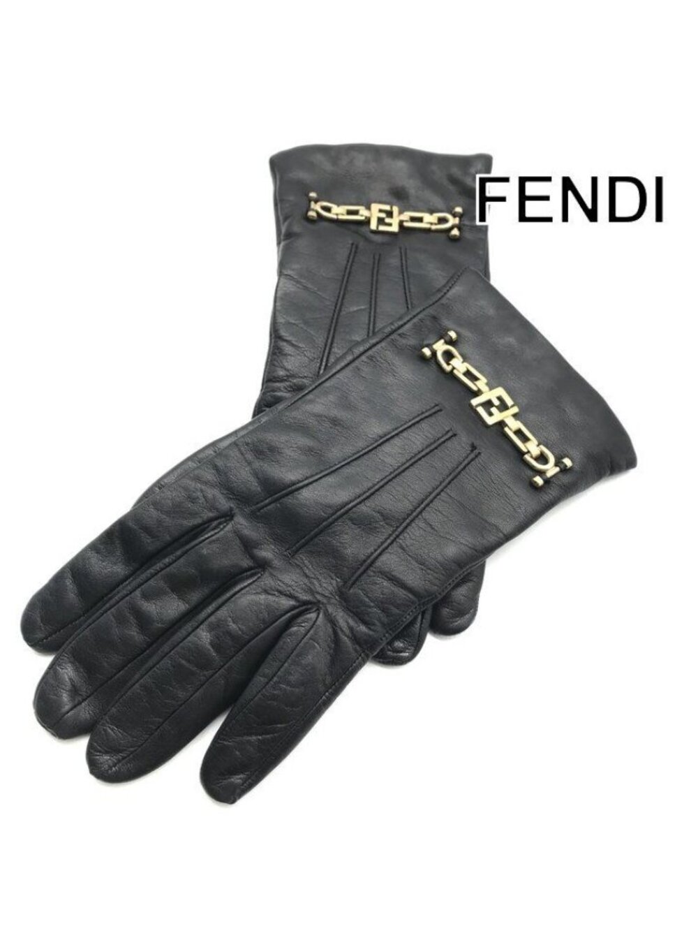 Fendi Leather Gloves FF Logo Black